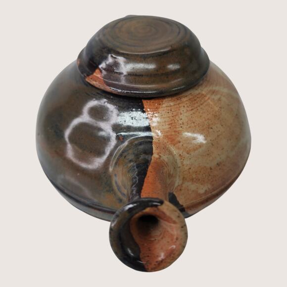 Handmade Studio Art Pottery Teapot Stoneware Glazed Signed Long Handle Brown 9" - Picture 4 of 16